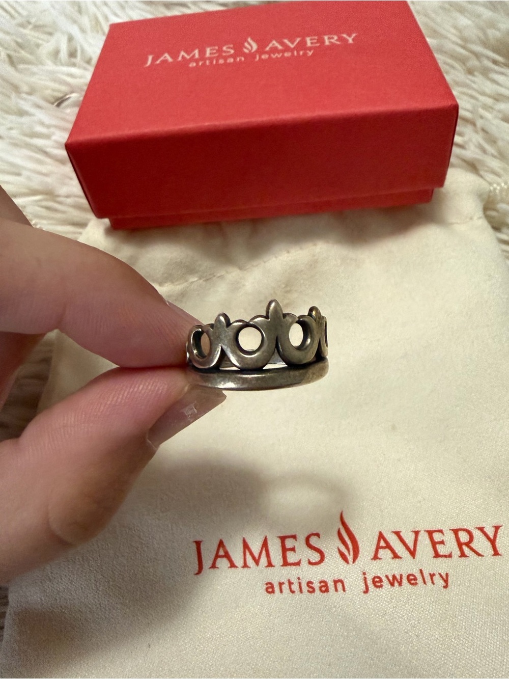 James Avery Silver Crown-Style Ring with Oxidized Detail